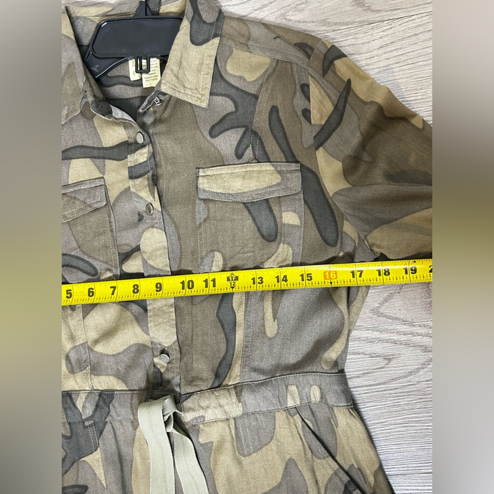 Japna Women’s Small Camo Shirt Dress Long Sleeve Button Front Tie Waist - Picture 11 of 14